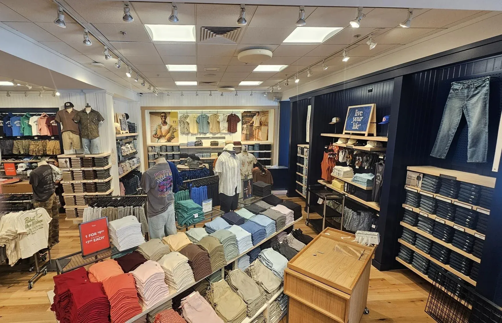 American Eagle retail refresh — completed interior with new paint, lighting, and millwork