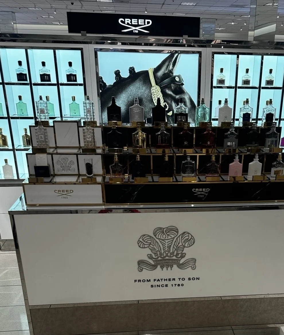 Nordstrom beauty refresh — completed fragrance counter and backlit brand displays